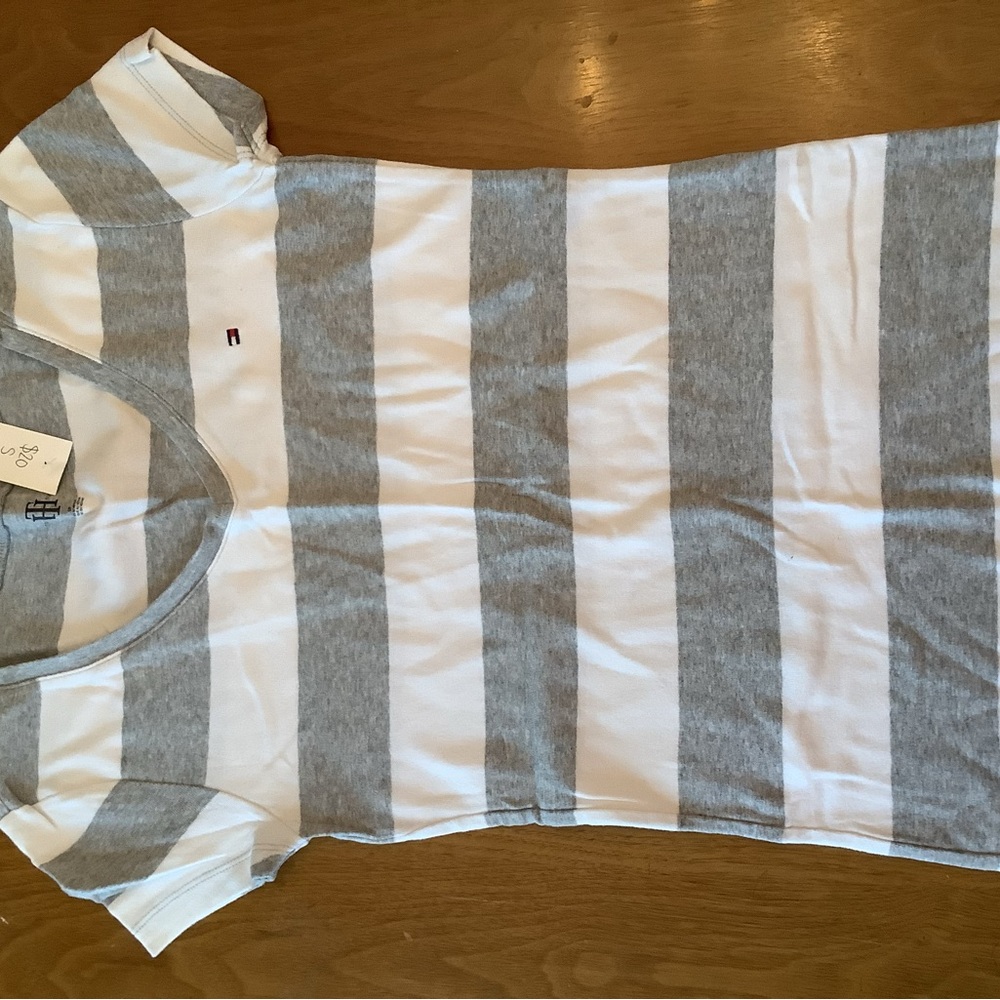 Tommy Hilfiger Gray and White Striped Shirt